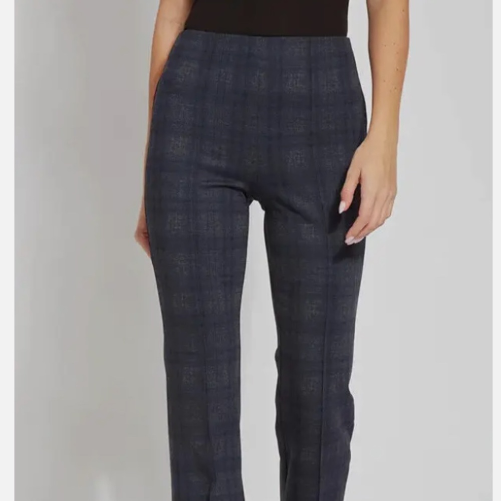 Lysse Womens Blue Plaid Elysse Wide Leg Jacquard Pants Size L